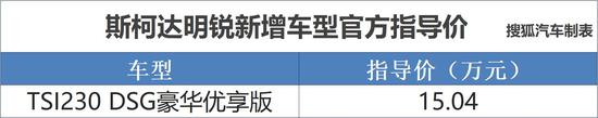 明銳TSI230豪華優享版上市 售價15.04萬元